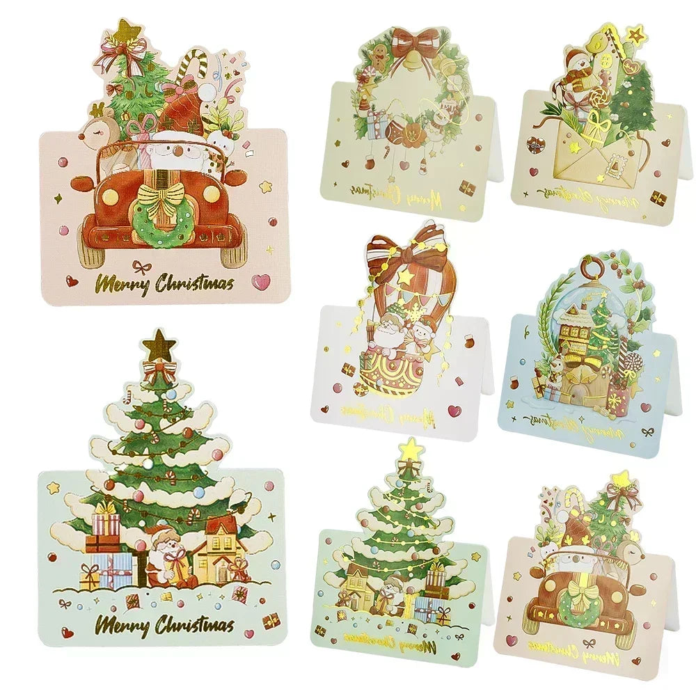 Christmas Cards Greeting Invitations Foldable Bronzing Gifts Letter Home Xmas Party Envelope Decoration Accessories Wholesale
