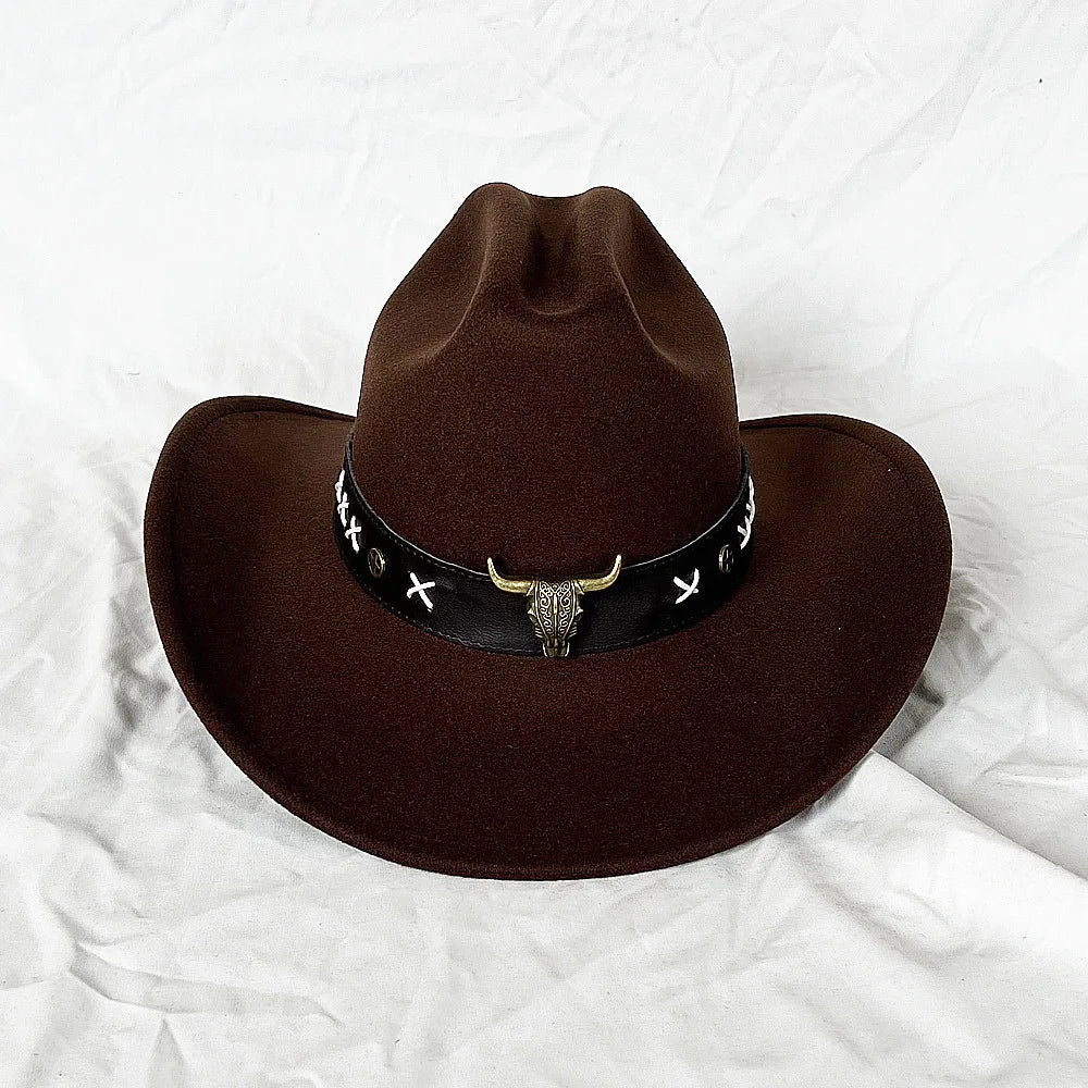 Vintage Western Cowboy Hat for Men Women with Shapeable Wide Brim Cowgirl Felt Hat Cloche Church Sombrero Hombre Caps