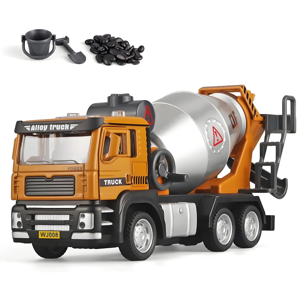 Alloy bulldozer excavator model, crane mixer toy, metal body simulation engineering vehicle for boy birthday gift light toy