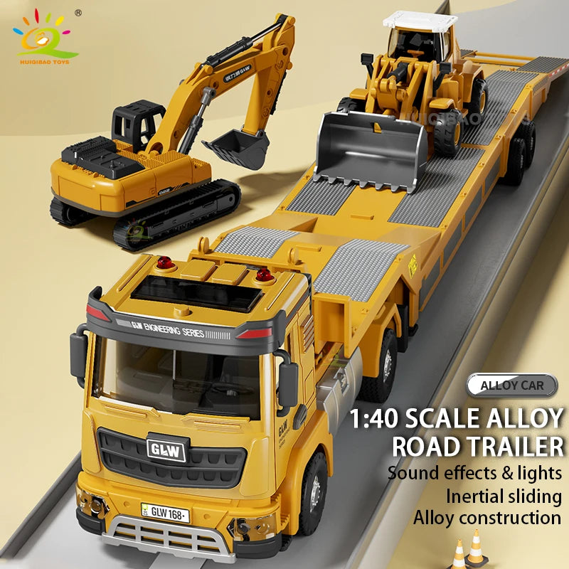 1:40 Scale Die-Cast Tow Truck Model with Excavator and Bulldozer Inertia-Driven with Sound and Light Effects Boys' Toy Gift