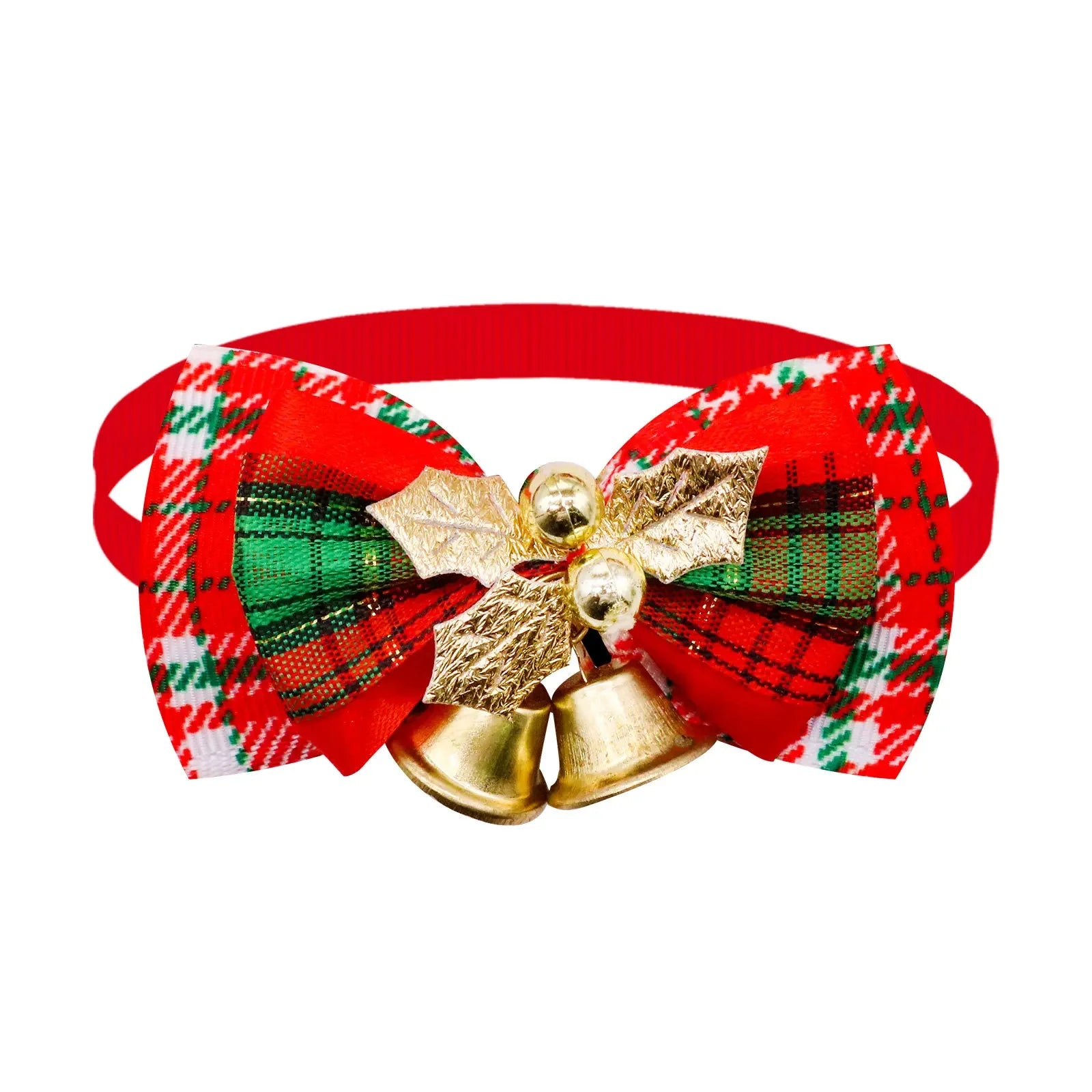 New Christmas Pet Collar with Bell - Festive Red & Plaid Bow Tie, Durable Fabric Pet Collar for Cats & Dogs