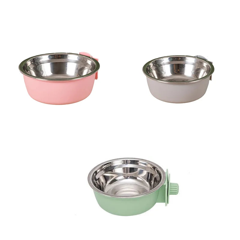 Dog Bowl, Removable Stainless Steel Pet Kennel Hanging Food Water Feeder Bowl Cage Coop Cup for Puppy Medium Dog Cat Rabbit