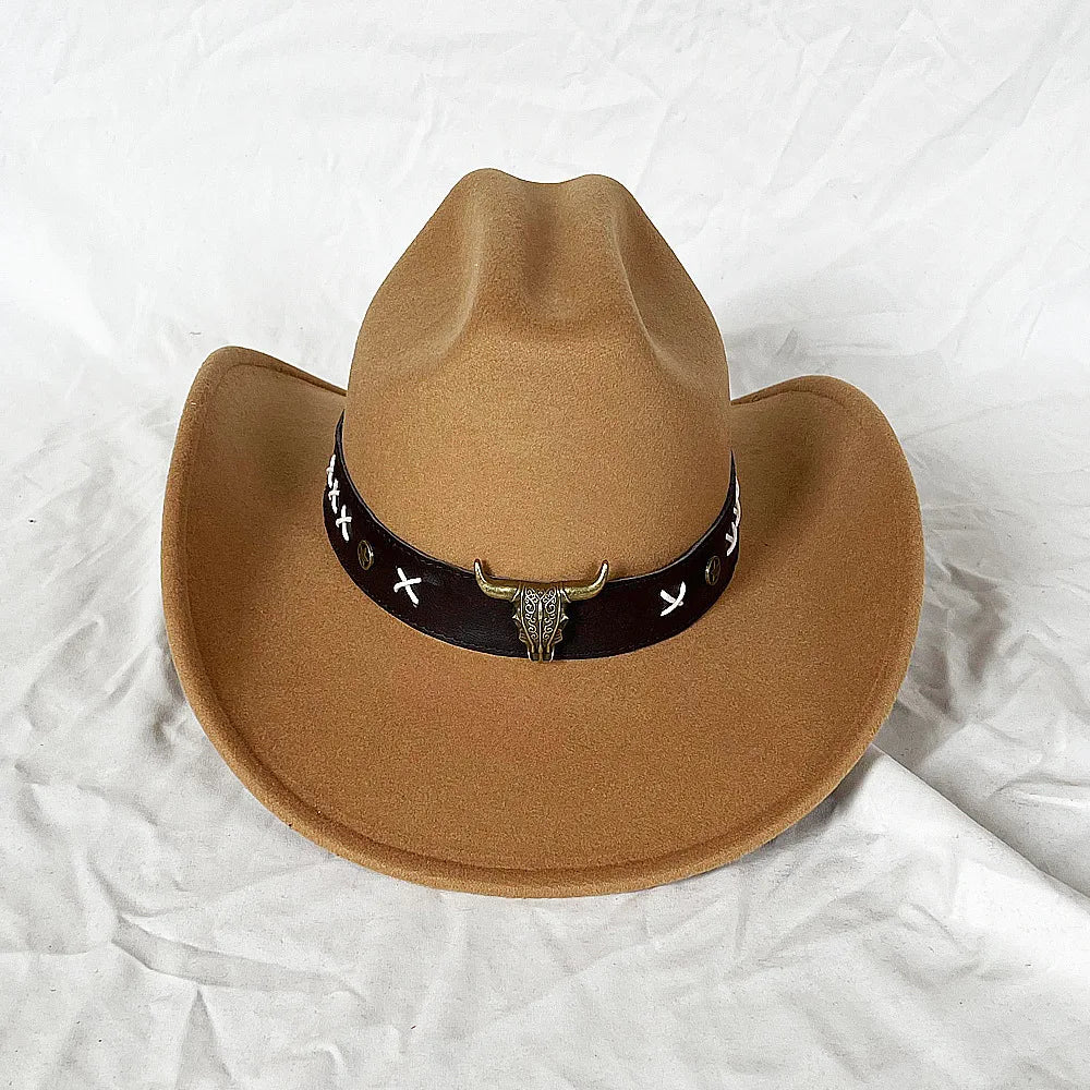 Vintage Western Cowboy Hat for Men Women with Shapeable Wide Brim Cowgirl Felt Hat Cloche Church Sombrero Hombre Caps