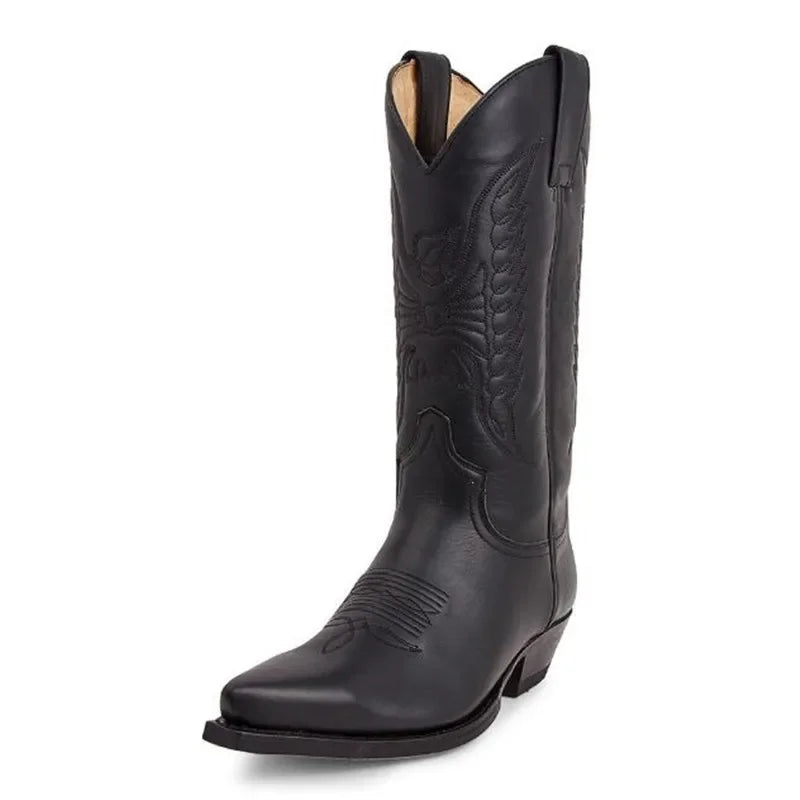 Cowboy Mid-calf Boots Men Woman Punk Goth Pointed Western Boot Retro Fashion Black Plus Size 35-48 Women Shoes Zapatos Hombre