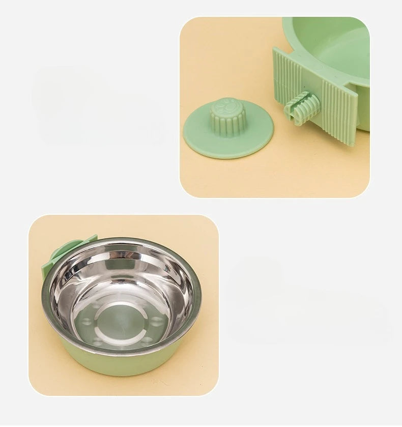 Dog Bowl, Removable Stainless Steel Pet Kennel Hanging Food Water Feeder Bowl Cage Coop Cup for Puppy Medium Dog Cat Rabbit