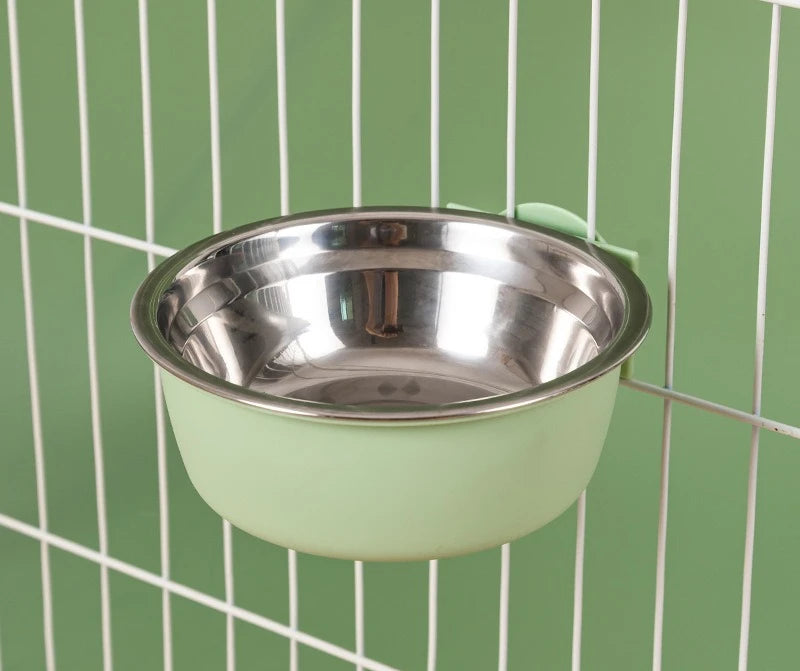 Dog Bowl, Removable Stainless Steel Pet Kennel Hanging Food Water Feeder Bowl Cage Coop Cup for Puppy Medium Dog Cat Rabbit