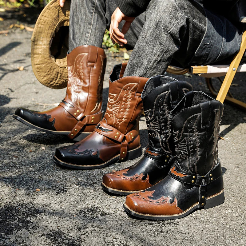 Men's Cowboy Western Boots Fashion Versatile Men's Outdoor Travel Shoes