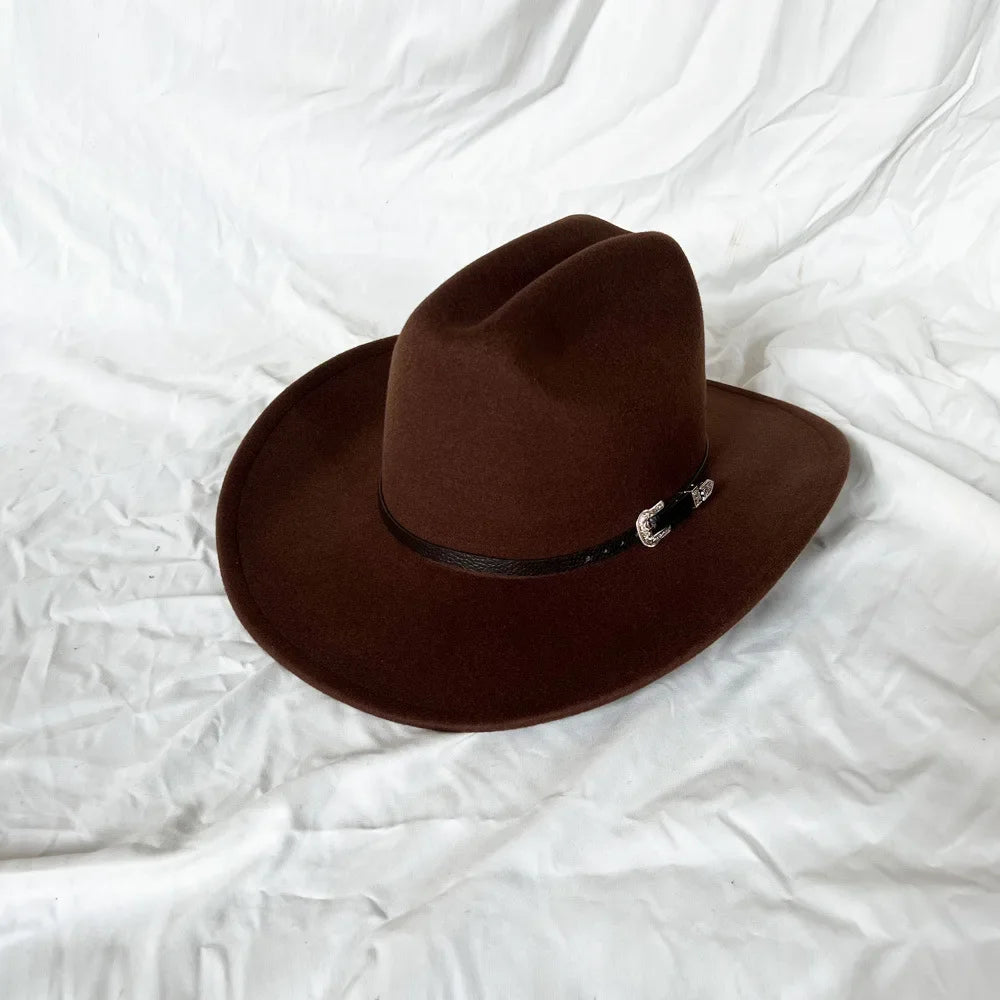 Vintage Western Cowboy Hat for Men Women with Shapeable Wide Brim Cowgirl Felt Hat Cloche Church Sombrero Hombre Caps
