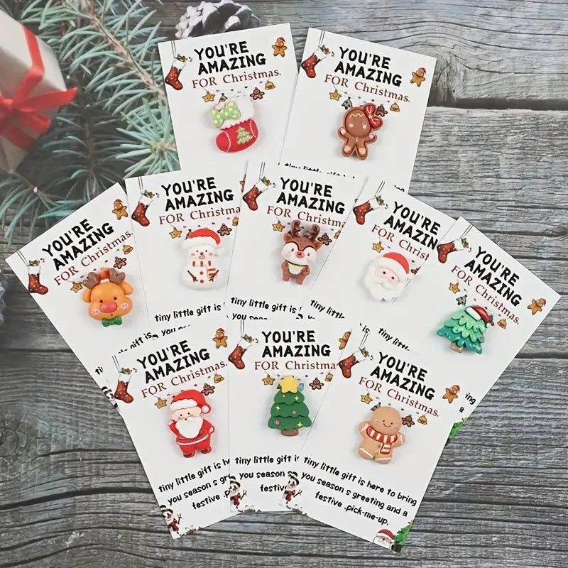 40PCS Random Festive Christmas Cards with Resin Charms, Holiday Gifts, Pocket Hug, Emotional Support for Friends & Family