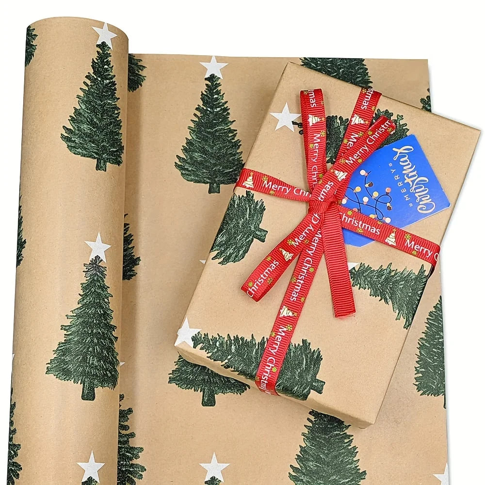 1 Roll Christmas Tree Wrapping Paper - Holiday Christmas and Birthday Decorations, Colorful Gift Wrapping, DIY Party Sup