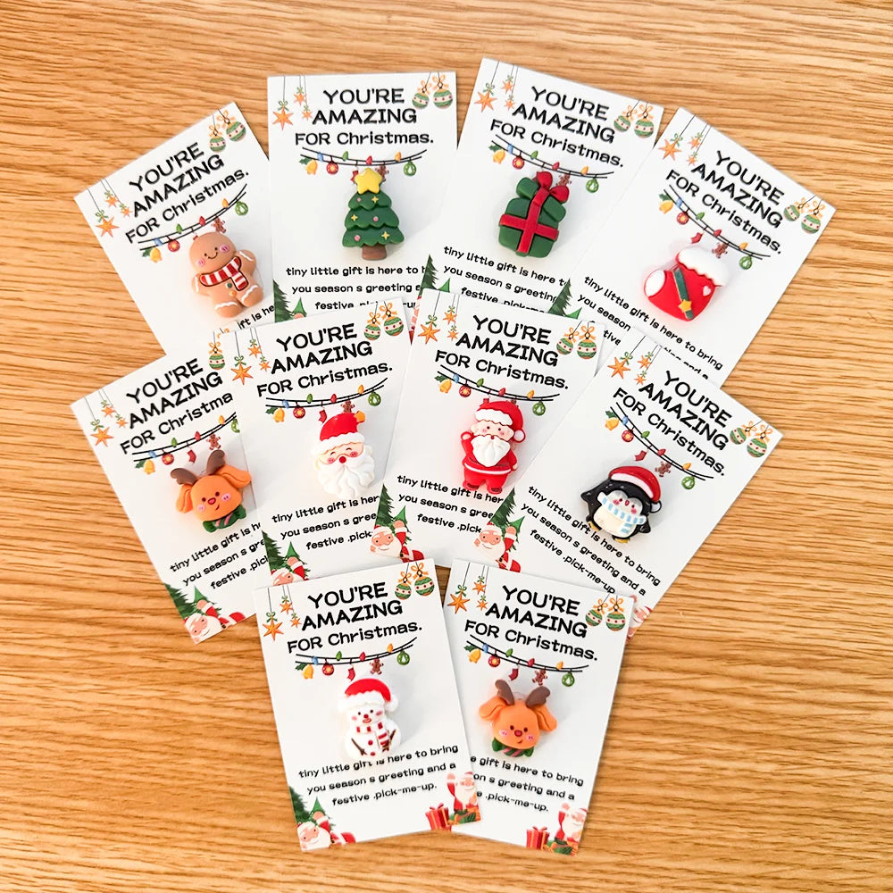 40PCS Random Festive Christmas Cards with Resin Charms, Holiday Gifts, Pocket Hug, Emotional Support for Friends & Family