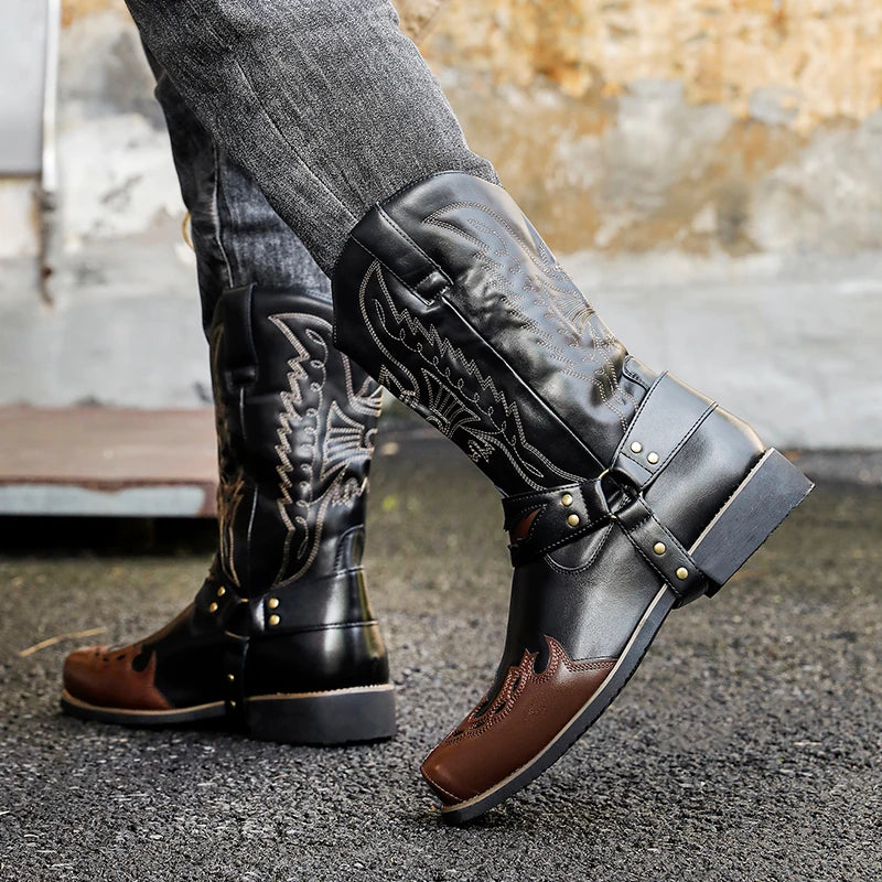 Men's Cowboy Western Boots Fashion Versatile Men's Outdoor Travel Shoes