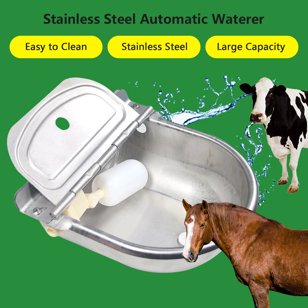 Stainless Steel Automatic Waterer Pet Livestock Tool Animals Water Bowl with Floating Ball for Cattle Horse Goat Sheep Dog