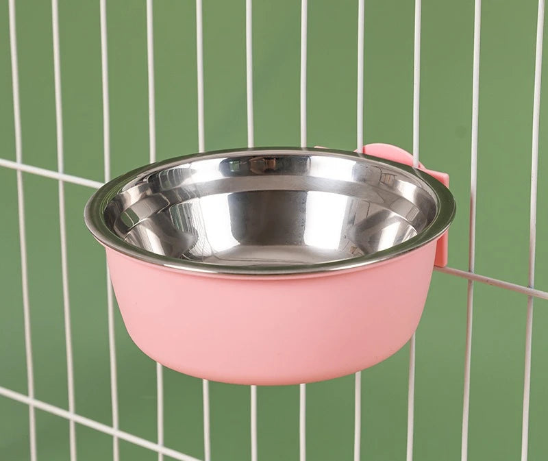 Dog Bowl, Removable Stainless Steel Pet Kennel Hanging Food Water Feeder Bowl Cage Coop Cup for Puppy Medium Dog Cat Rabbit