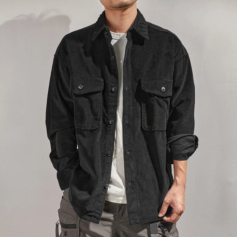 American heavy work shirt men's Vintage shirt men's cotton corduroy loose wide casual long sleeved jacket men