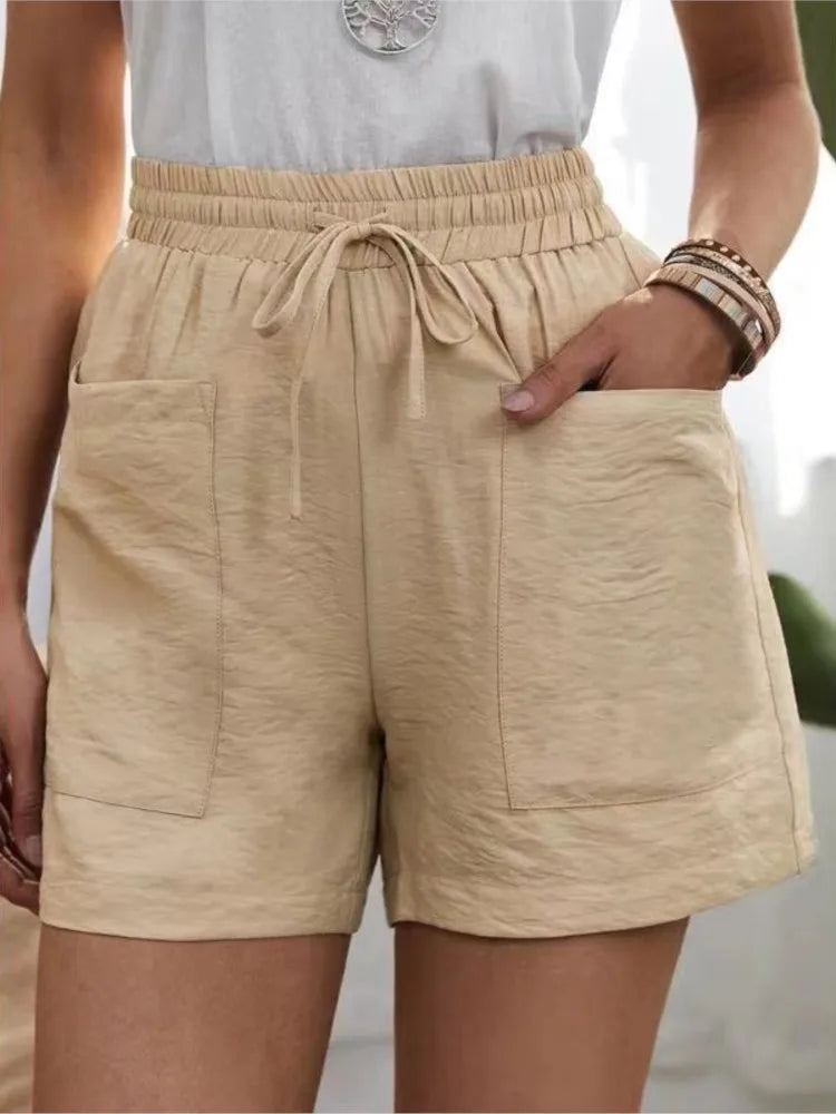 Woman Shorts 2024 Fashion Women Linen Sweatshorts Summer Pockets High Waist Cotton Blend Pockets Elastic Waist Loose Shorts