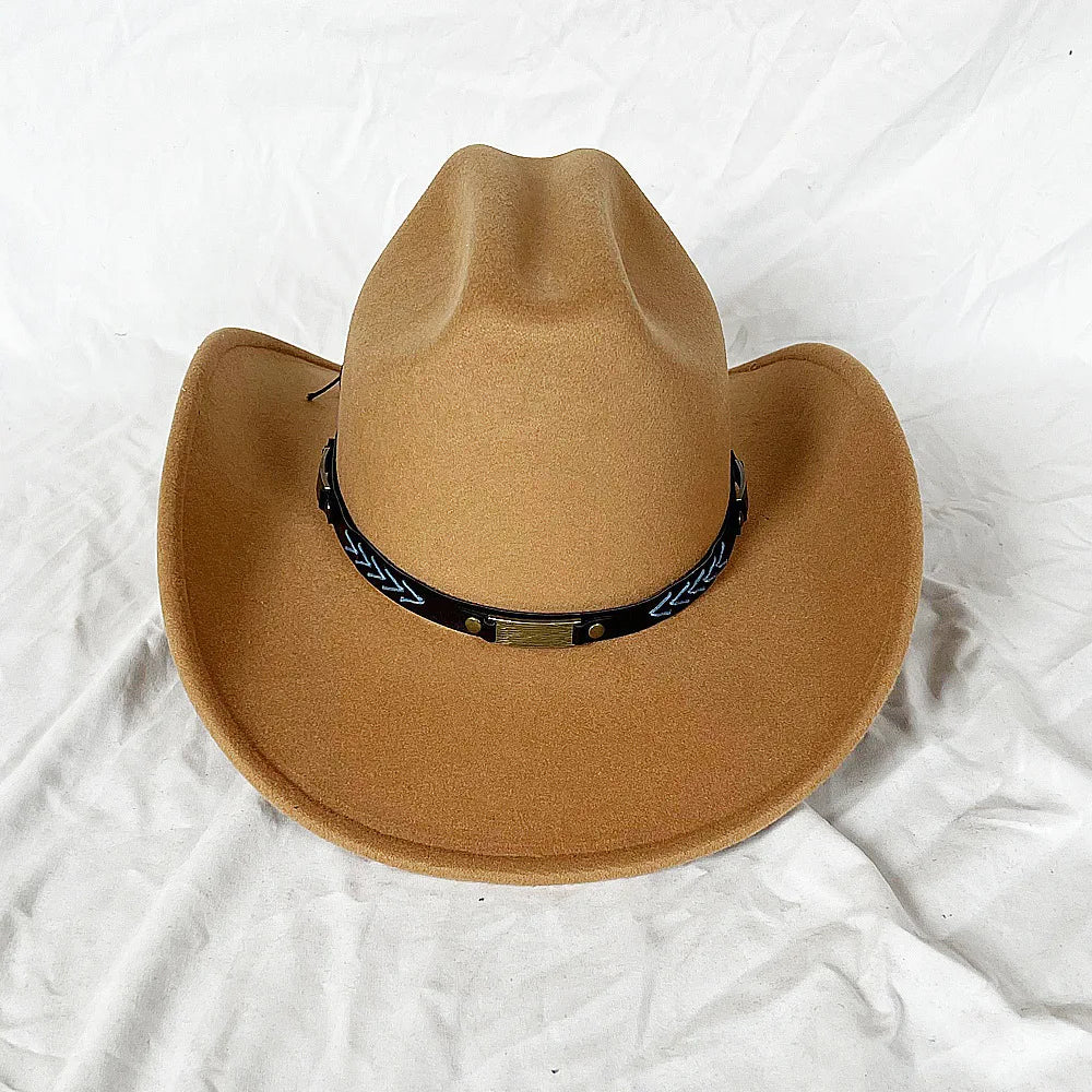 Vintage Western Cowboy Hat for Men Women with Shapeable Wide Brim Cowgirl Felt Hat Cloche Church Sombrero Hombre Caps