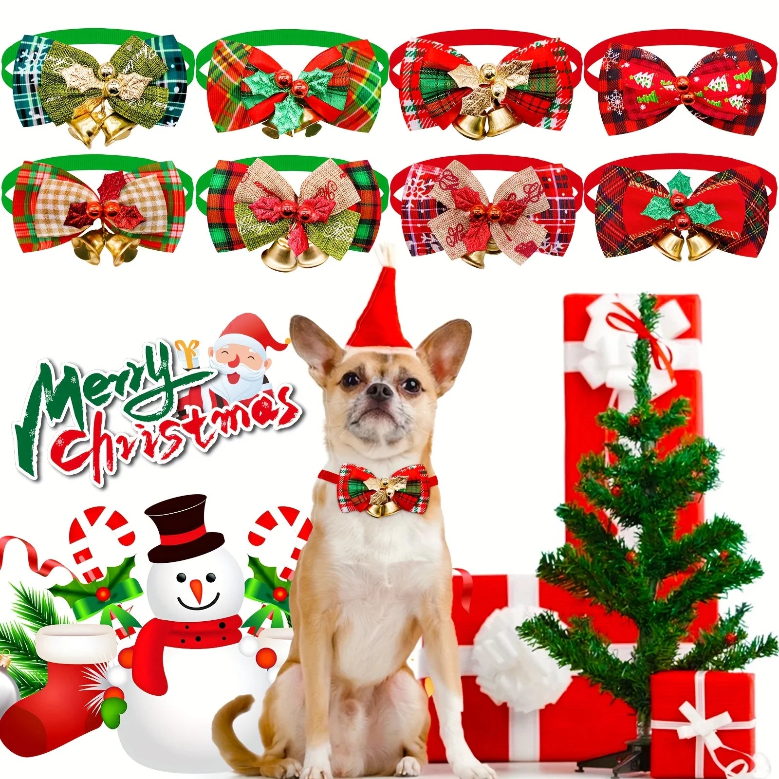 New Christmas Pet Collar with Bell - Festive Red & Plaid Bow Tie, Durable Fabric Pet Collar for Cats & Dogs