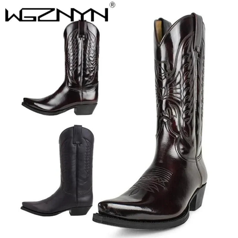 Cowboy Mid-calf Boots Men Woman Punk Goth Pointed Western Boot Retro Fashion Black Plus Size 35-48 Women Shoes Zapatos Hombre
