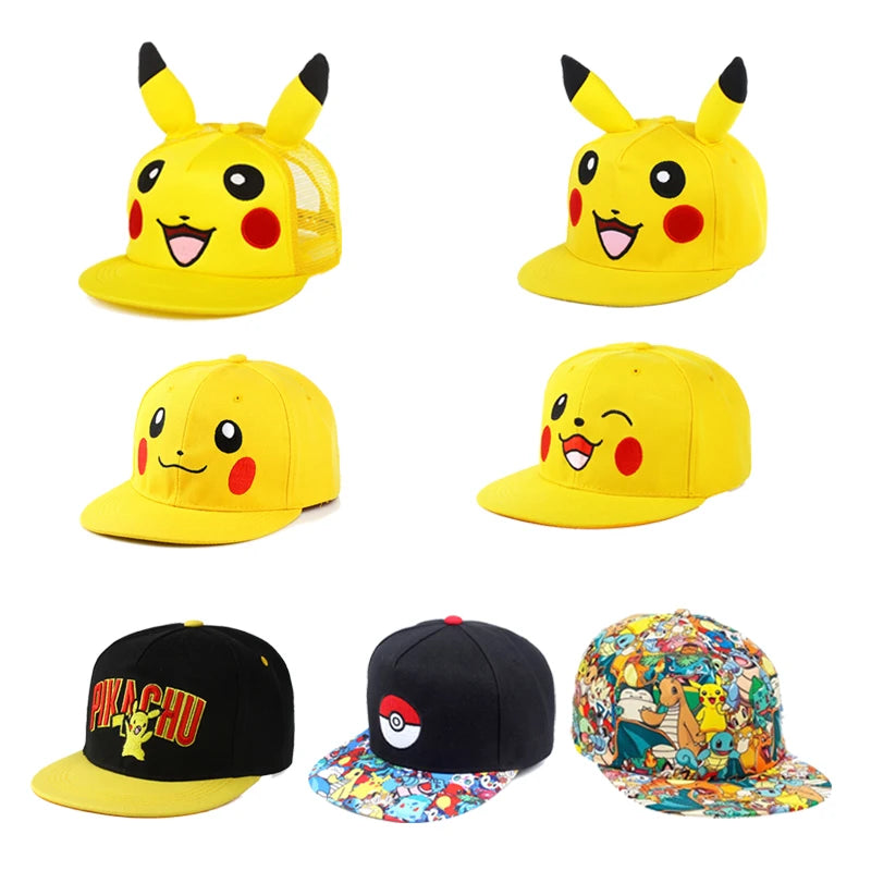Pokemon Anime Cartoon Series Children Hat Flat brimmed hat Sun Hat Adjustable Adult Outdoor Sports Baseball Cap Cosplay Gifts