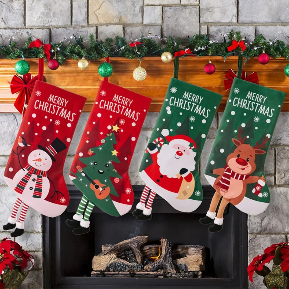 Christmas Stocking Large Stockings Santa Snowman Candy Gift Socks Tree Ornament Decorations for Family Holiday Xmas Party Decor