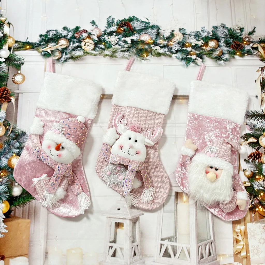 Christmas Stockings Socks Santa Snowman Hanging Xmas Tree Ornaments Christmas Decor For Home New Year Navidad Candy Gift Bags