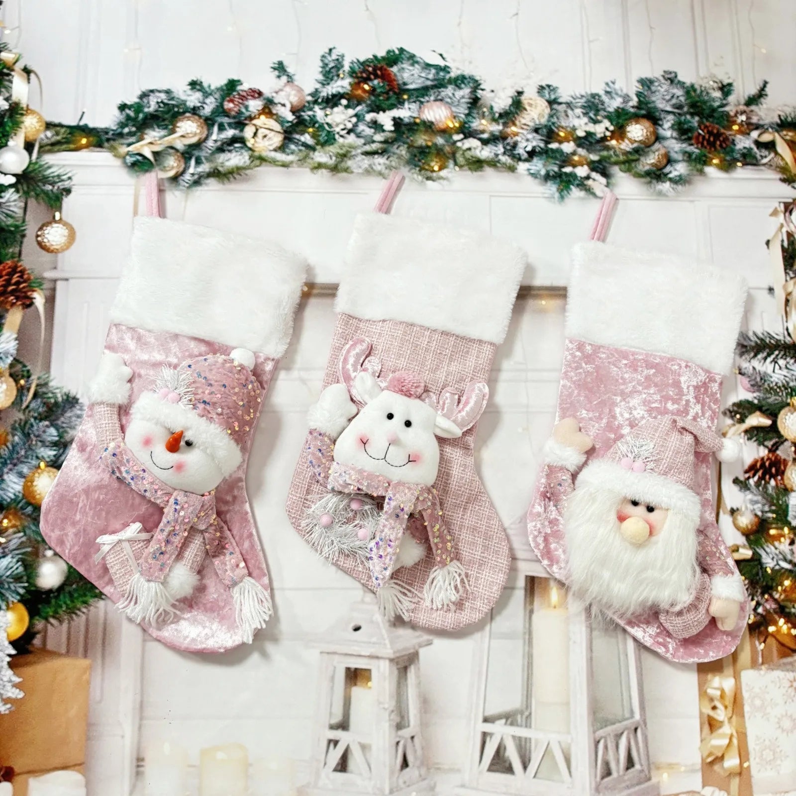 Christmas Stockings Socks Santa Snowman Hanging Xmas Tree Ornaments Christmas Decor For Home New Year Navidad Candy Gift Bags