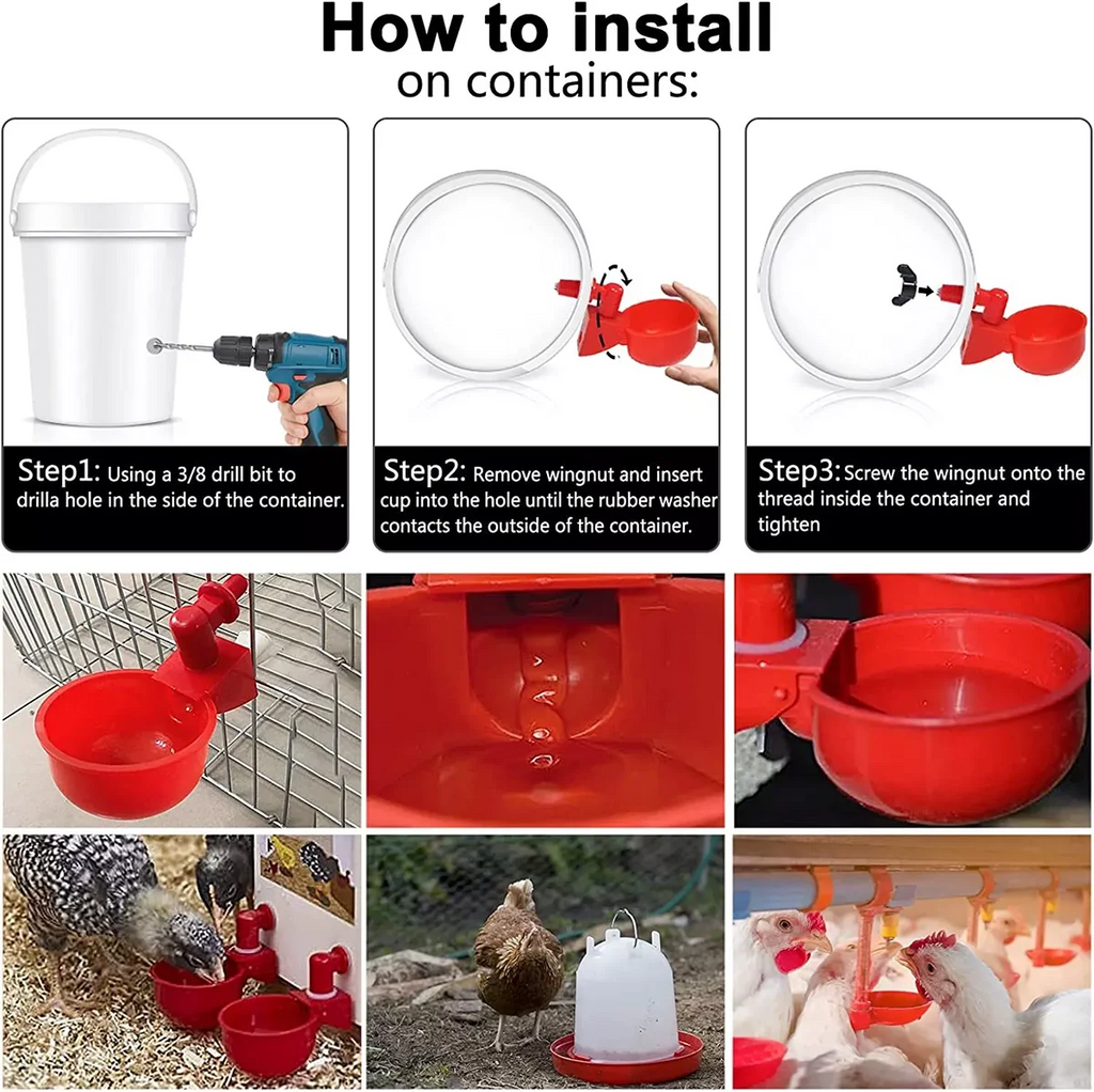 20Pc Chicken Drinker Cup Poultry Automatic Drinking Chicken Feeder Plastic Poultry Waterer Drinking Water Feeder for Chicks Duck