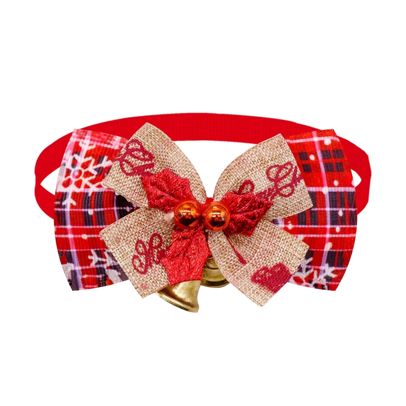 New Christmas Pet Collar with Bell - Festive Red & Plaid Bow Tie, Durable Fabric Pet Collar for Cats & Dogs
