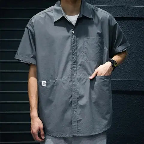 2025 Summer Workwear Short-sleeved Shirt Men Summer Thin Loose Five-quarter Sleeve Versatile Casual Cardigan