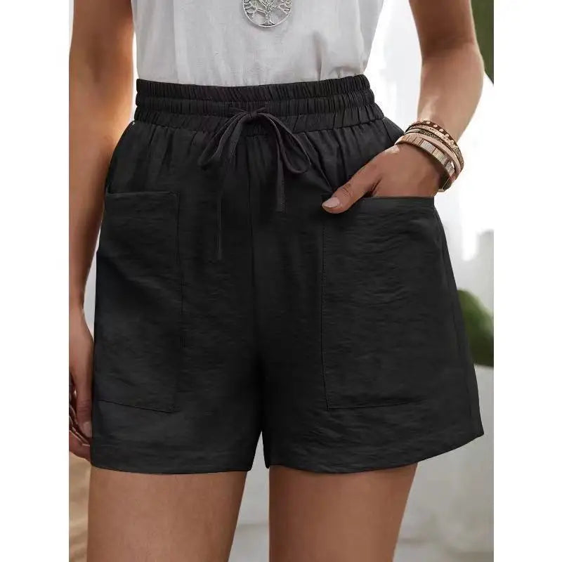 Woman Shorts 2024 Fashion Women Linen Sweatshorts Summer Pockets High Waist Cotton Blend Pockets Elastic Waist Loose Shorts