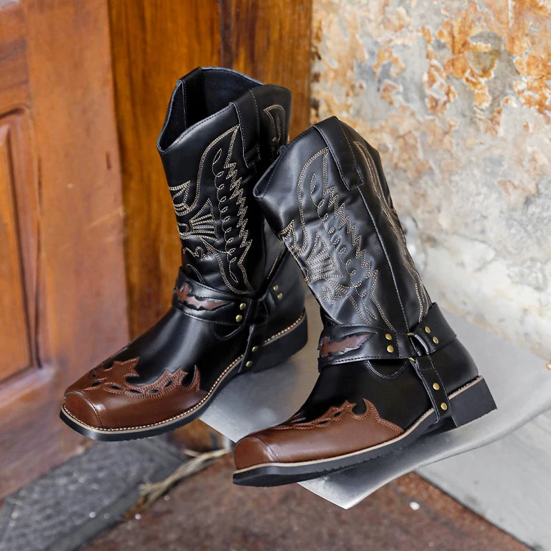 Men's Cowboy Western Boots Fashion Versatile Men's Outdoor Travel Shoes