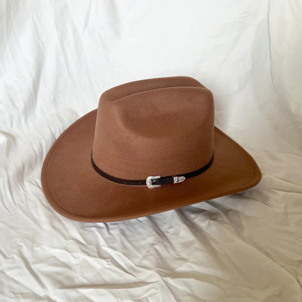 Vintage Western Cowboy Hat for Men Women with Shapeable Wide Brim Cowgirl Felt Hat Cloche Church Sombrero Hombre Caps