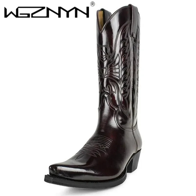 Cowboy Mid-calf Boots Men Woman Punk Goth Pointed Western Boot Retro Fashion Black Plus Size 35-48 Women Shoes Zapatos Hombre