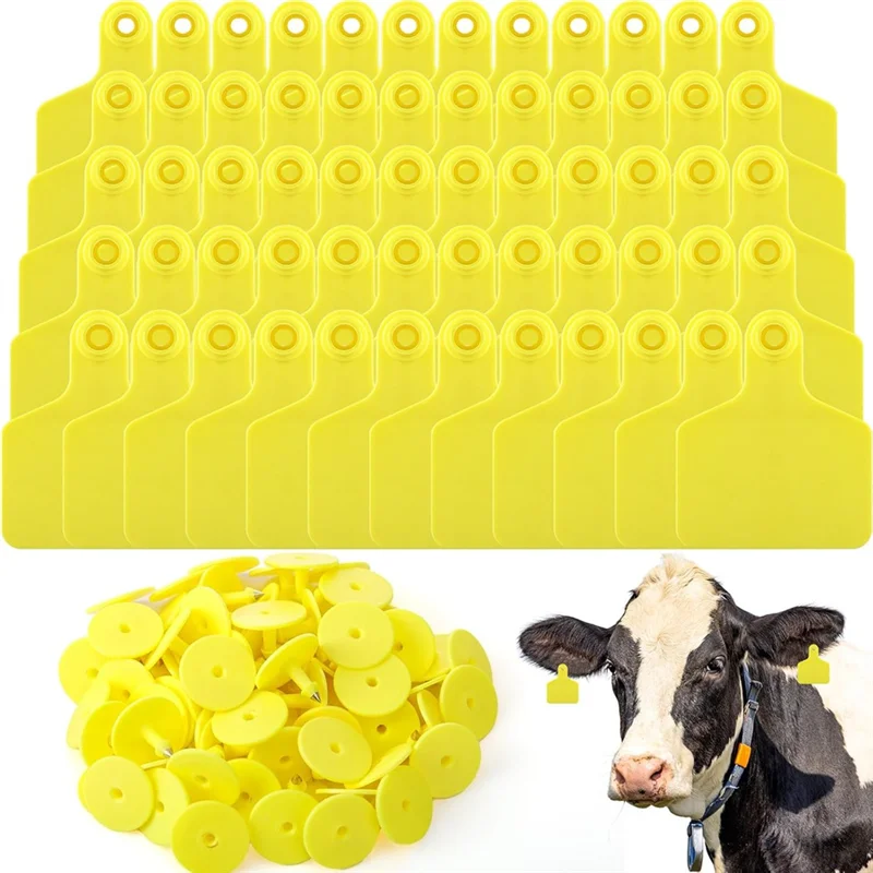 ABGE-100 Pieces Blank Cow Ear Tags Large Plastic Livestock Ear Tags For Cow Horse Dog Pig Goat Sheep Farm Management