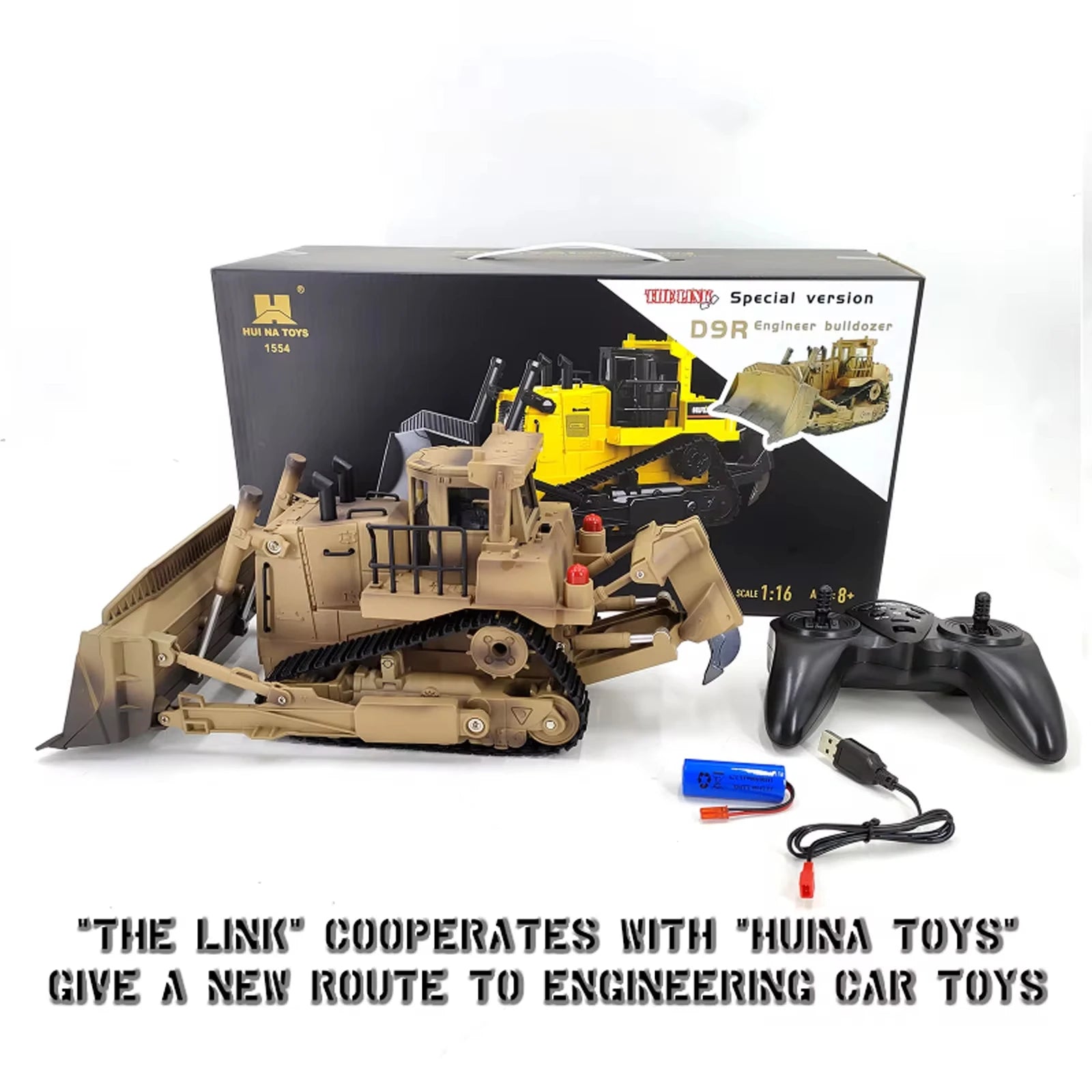 HUINA 1554 1:16 RC Truck Model Remote Controlled Bulldozer D9R 1:18 Alloy Tractor Cars Engineering Cars Trucks Toys Boys Gifts