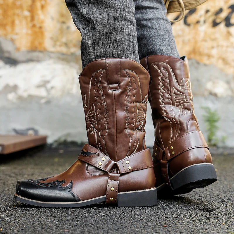 Men's Cowboy Western Boots Fashion Versatile Men's Outdoor Travel Shoes