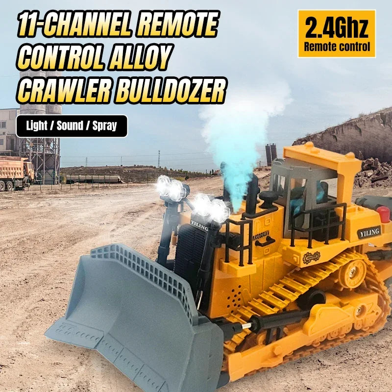 Remote Control Bulldozer Vehicle Toy Remote Control Bulldozer with Metal Dozer Model Toys for Boys Kids Christmas Birthday Gifts