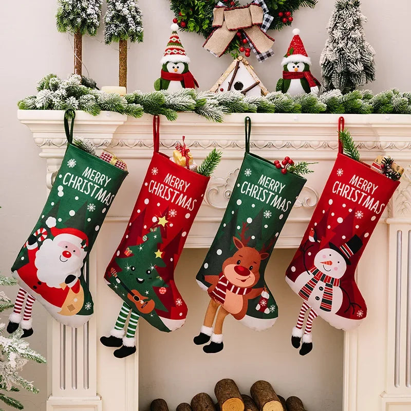 Christmas Stocking Large Stockings Santa Snowman Candy Gift Socks Tree Ornament Decorations for Family Holiday Xmas Party Decor