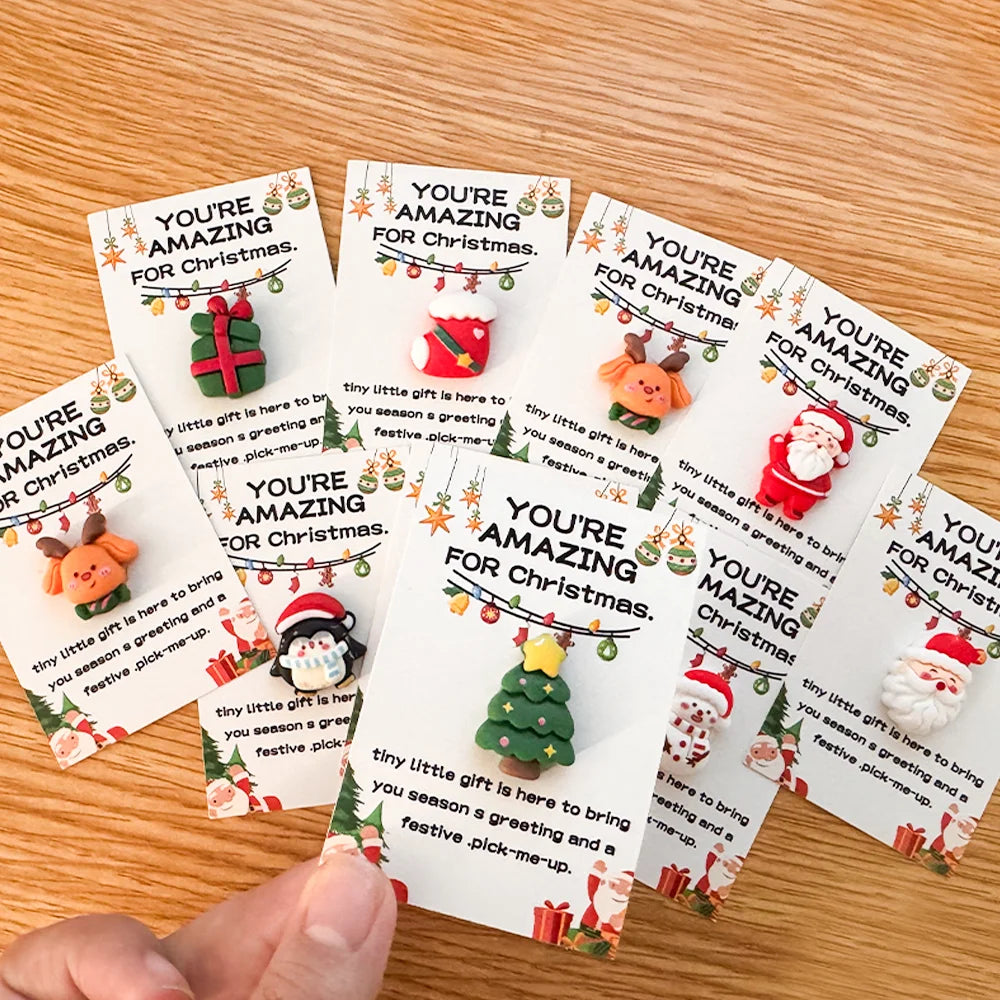 40PCS Random Festive Christmas Cards with Resin Charms, Holiday Gifts, Pocket Hug, Emotional Support for Friends & Family