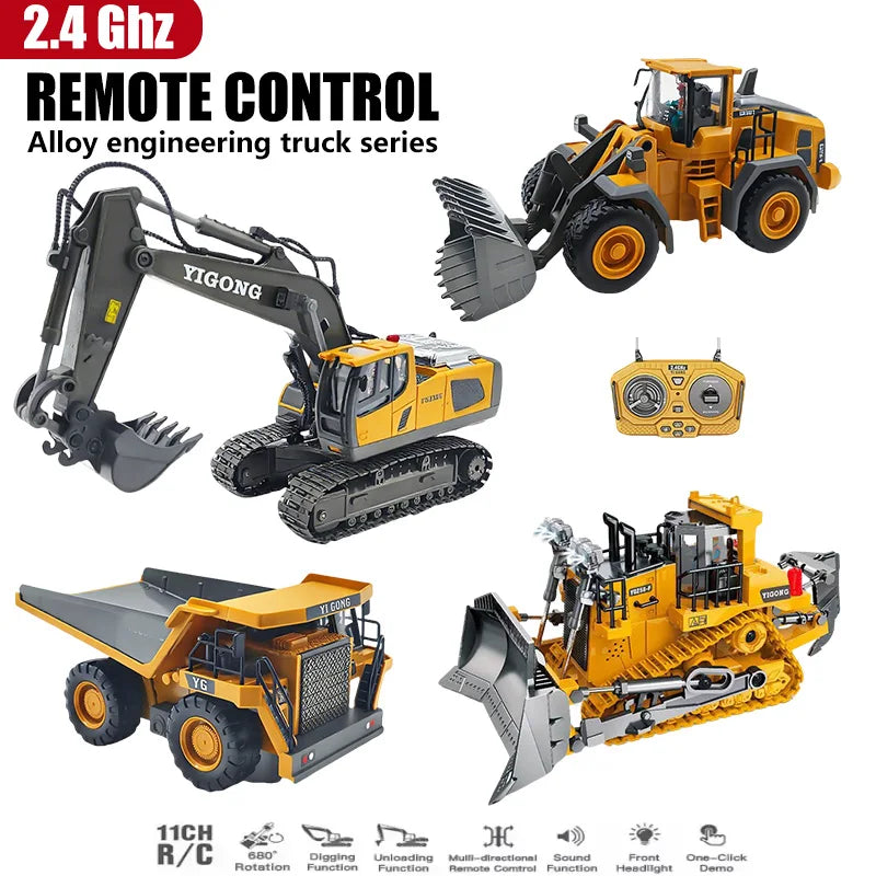 New Remote Control Engineering Vehicle Crawler Truck Bulldozer Toys RC Excavator Dumper Car 2.4G For Boys Kids Holiday Toy Gifts