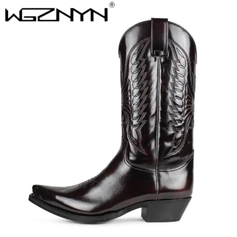 Cowboy Mid-calf Boots Men Woman Punk Goth Pointed Western Boot Retro Fashion Black Plus Size 35-48 Women Shoes Zapatos Hombre