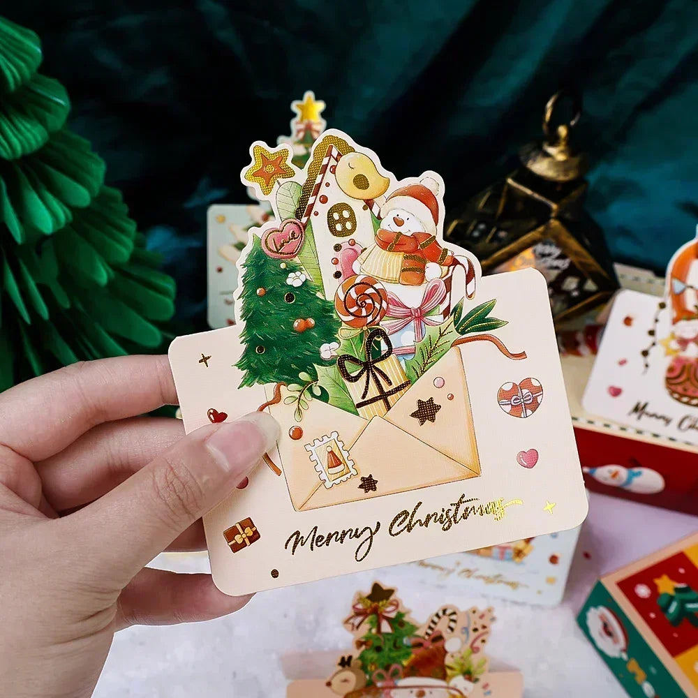 Christmas Cards Greeting Invitations Foldable Bronzing Gifts Letter Home Xmas Party Envelope Decoration Accessories Wholesale