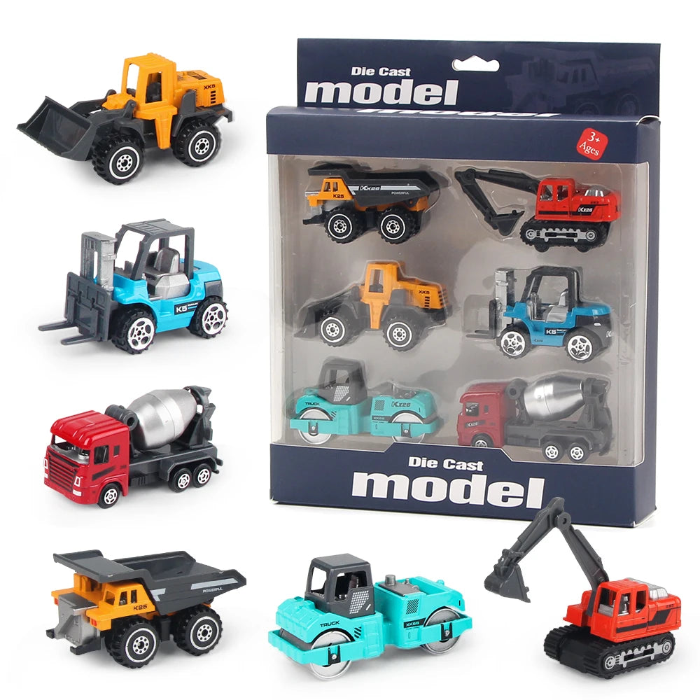 6pcs/set Alloy Engineering Truck Toy Car Classic Construction Model Vehicle Loader Tractor Excavator Toys for 3 years Boys Gifts