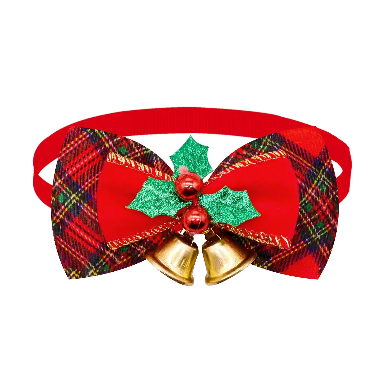 New Christmas Pet Collar with Bell - Festive Red & Plaid Bow Tie, Durable Fabric Pet Collar for Cats & Dogs