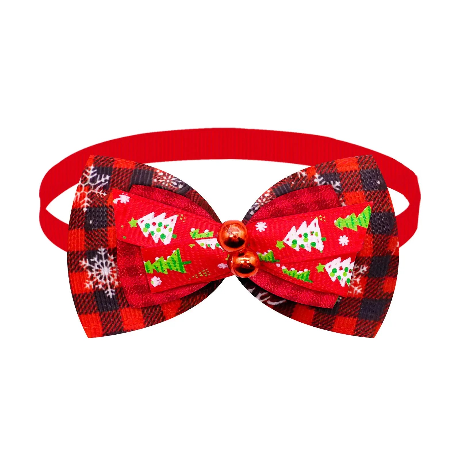 New Christmas Pet Collar with Bell - Festive Red & Plaid Bow Tie, Durable Fabric Pet Collar for Cats & Dogs