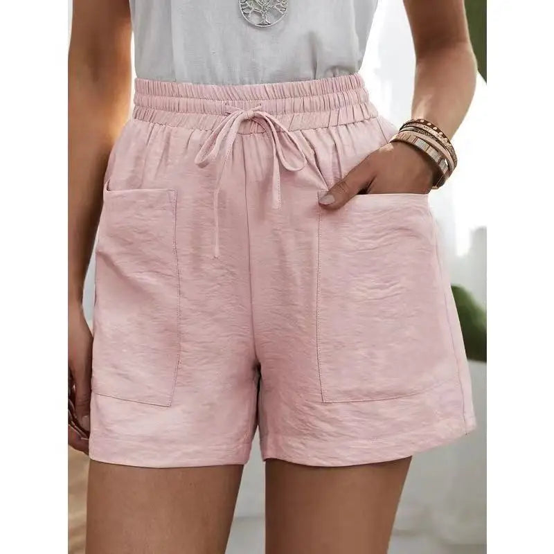 Woman Shorts 2024 Fashion Women Linen Sweatshorts Summer Pockets High Waist Cotton Blend Pockets Elastic Waist Loose Shorts