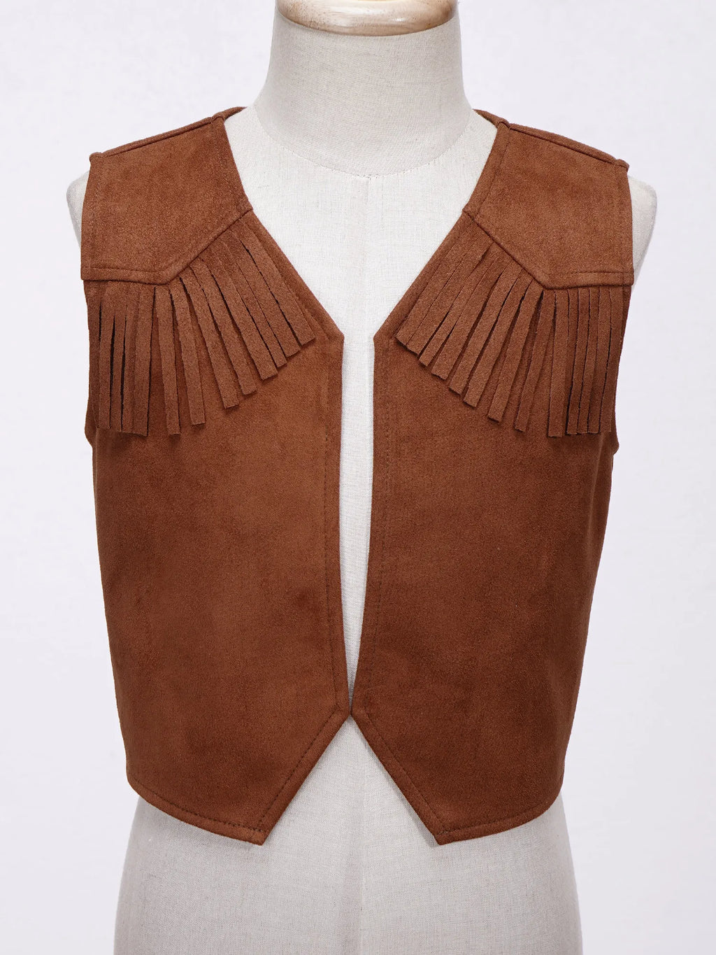Kids Boys Western Cowboy Cowgirl Cosplay Costume Open Front Waistcoat Vest Pointed Hem Fringe Decor Tassel Jacket for Party