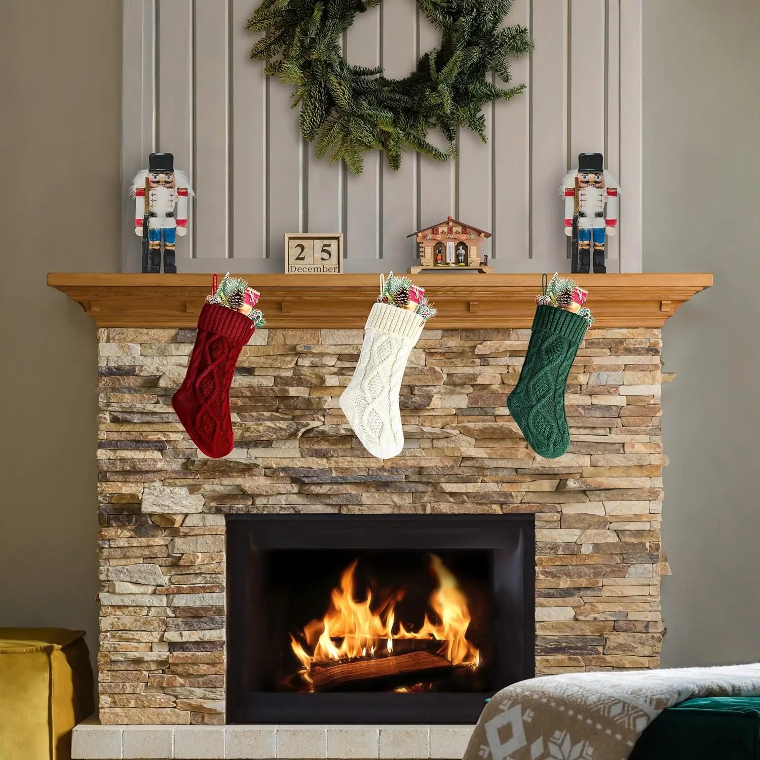 Christmas Fun Stockings For Kids Large Size Cable Knit Stocking Christmas Decorations Gife For Family Party