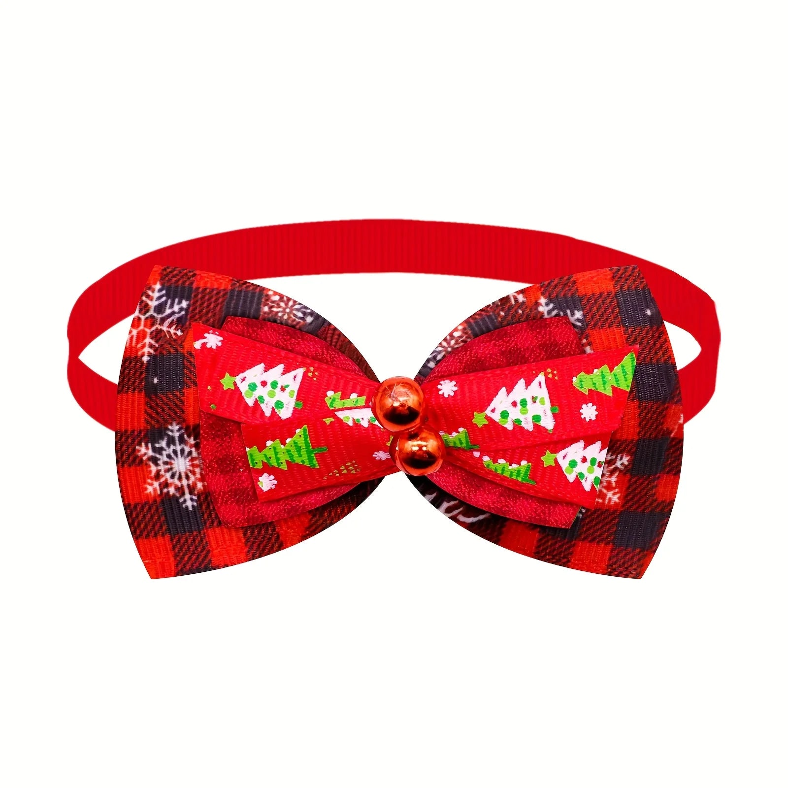 New Christmas Pet Collar with Bell - Festive Red & Plaid Bow Tie, Durable Fabric Pet Collar for Cats & Dogs